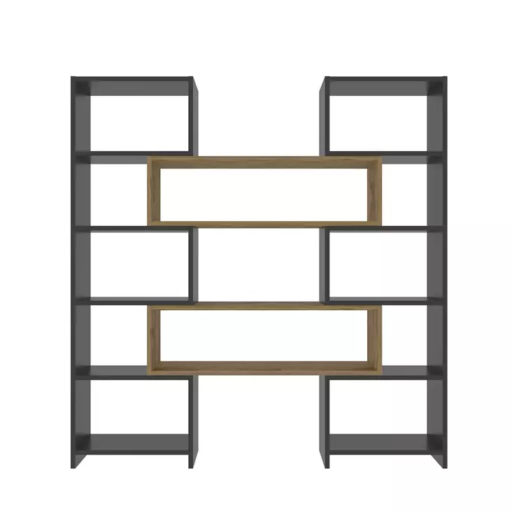 Bokhylla Hanah Home Poyraz Svart Spånskiva Ek 163,5x150x22 cm - Bokhyllor - 8683743960088 - 1