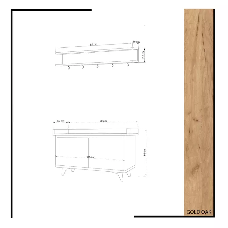 Hallmöbel Hanah Home Arasso Ek Spånskiva 90x60x35 cm - Hallskåp - 8681875126778 - 1