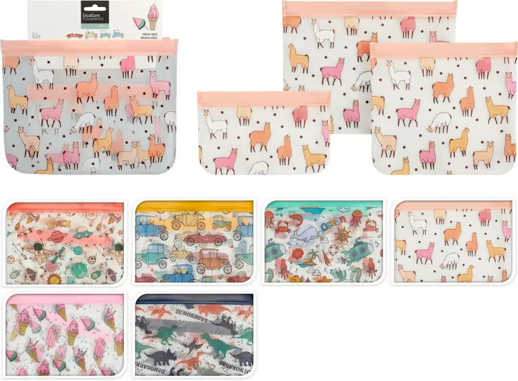 Återförslutningsbara förvaringspåsar 3-pack med lama-motiv - Förpackning och paketering - 8721037708838 - 1