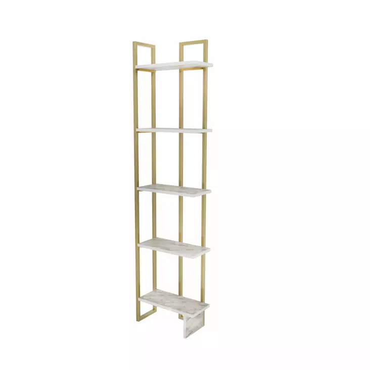 Bokhylla Hanah Home Alice Vit Guld Spånskiva Metall 45,2x21,6x180 cm - Bokhyllor - 8683743117888 - 1