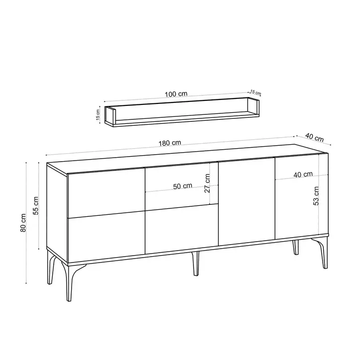 Konsolbord Hanah Home Lucky Vit Svart Spånskiva 180x80x40 cm - Byråer och skåp - 8683743536948 - 1