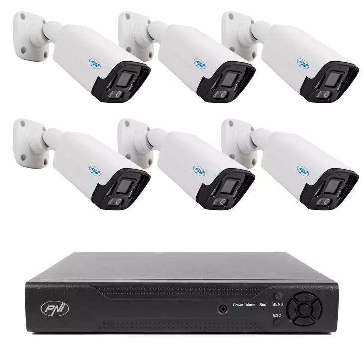 Videoövervakningspaket NVR PNI House IP716 och 6 kameror PNI IP125 med IP, 5MP - PNI produkter - 5949066529108 - 1