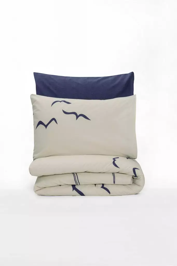 Påslakanset för enkelsäng Ranforce, mörkblå/vit, 160 x 220 cm, mjuk, hållbar, andningsbar - Lakan och örngott - 8683742575078 - 1