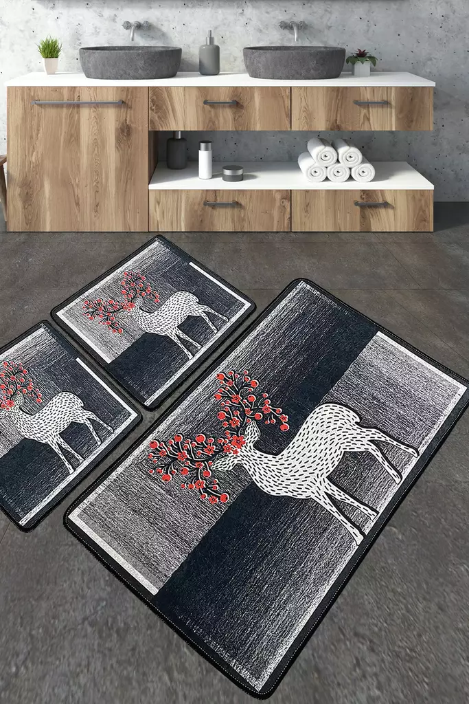 Badrumsmatta Set Mijölnir Flerfärgad 100% Polyester Antibakteriell Halkfri 50x60 cm & 60x100 cm - Badrumsmattor och våtrumsmattor - 8683342801348 - 1
