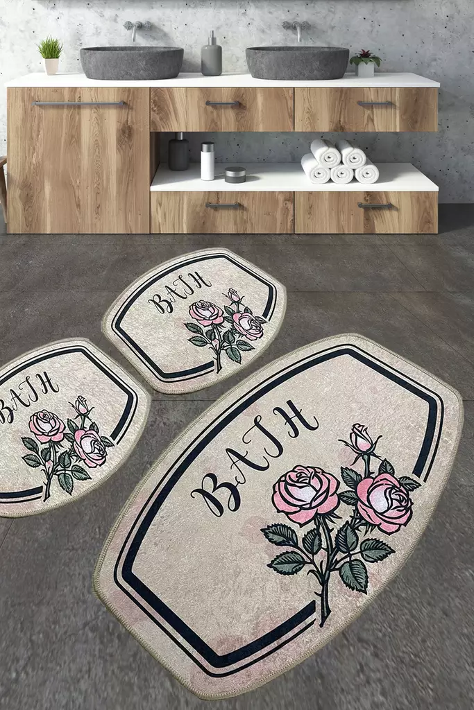 Badrumsmatta Set Mijölnir Flerfärgad 100% Polyester Antibakteriell Halkfri 50x60 cm & 60x100 cm - Badrumsmattor och våtrumsmattor - 8683342801478 - 1