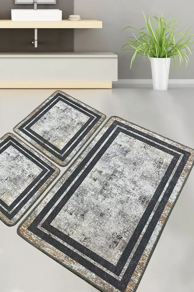 Badrumsmatta Set Mijölnir Flerfärgad 100% Polyester Antibakteriell Halkfri 50x60 cm & 60x100 cm - Badrumsmattor och våtrumsmattor - 8683342801638 - 1