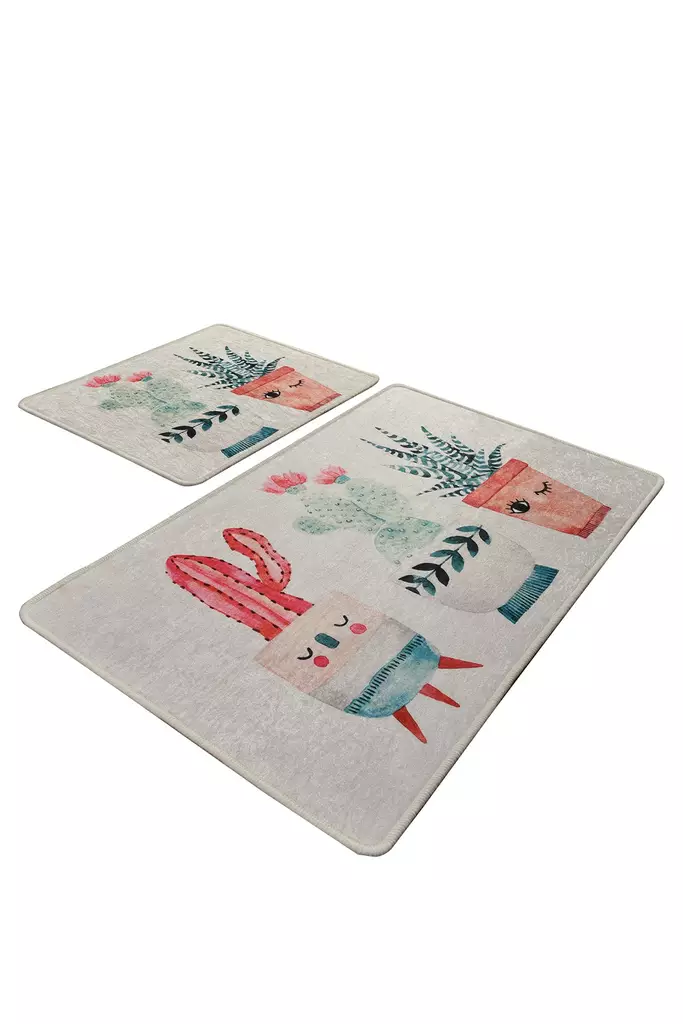 Badrumsmatta Set Mijölnir Flerfärgad 100% Polyester Antibakteriell Halkfri 50x60 cm & 60x100 cm - Badrumsmattor och våtrumsmattor - 8681875426458 - 1