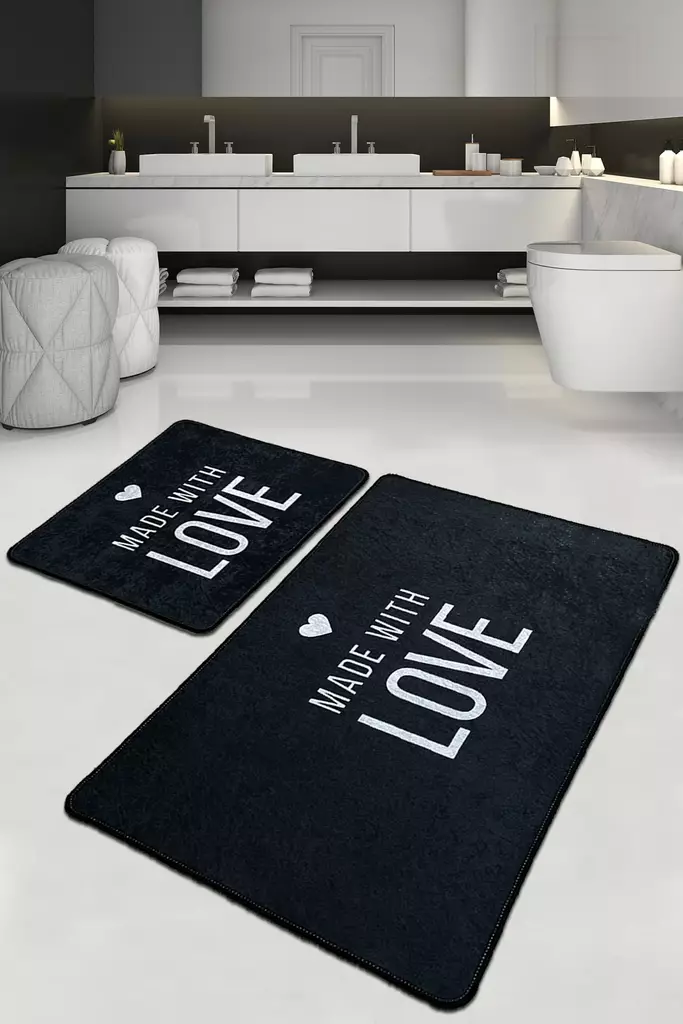 Badrumsmatta Set Mijölnir Flerfärgad 100% Polyester Antibakteriell Halkfri 50x60 cm & 60x100 cm - Badrumsmattor och våtrumsmattor - 8683342395878 - 1