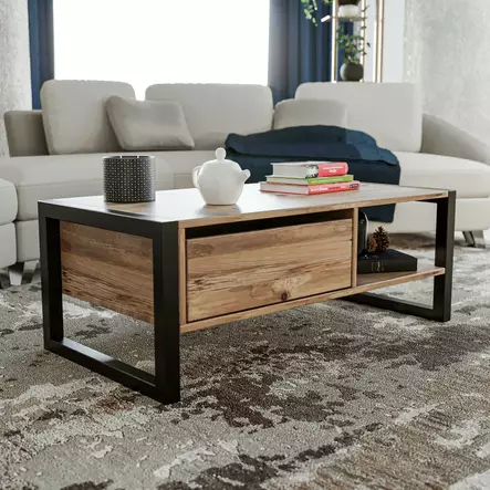 Soffbord Hanah Home Haldizen Furu Svart Spånskiva Metall 105x40x55 cm - Soffbord - 8681875826319 - 1