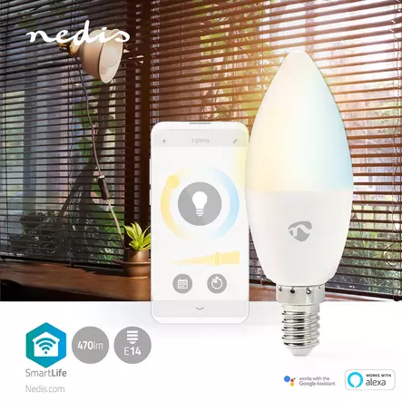 SmartLife LED-Lampor | Wi-Fi | E14 | 470 lm | 4.90 W | Varm till cool vit | 2700 - 6500 K | Android / IOS | Ljus | 1 st. - Ljuskällor - 5412810335459 - 5
