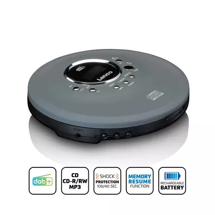 Discman med DAB+ FM-radio uppladdningsbart batteri Grå - CD/DVD-spelare - 8711902066439 - 1