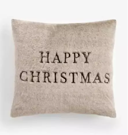 Prydnadskudde Aberto Design Happy Christmas Beige Polyester 43x43 cm - Prydnadskuddar - 8684284032029 - 1