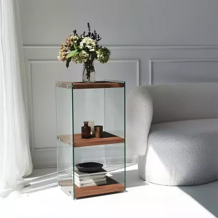 Bokhylla Hanah Home Aqua 2 Natur Härdat Glas Massivt Trä 40x80x35 cm - Bokhyllor - 8684282402459 - 2