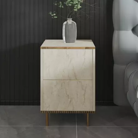Sängbord Hanah Home Imaj Travertin Guld Spånskiva 40x60x35 cm - Nattduksbord - 8684283460199 - 2