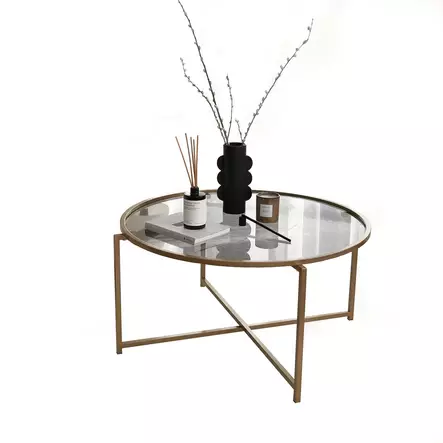 Soffbord Hanah Home Gold Sun S404F Guld Härdat Glas 83x40x83 cm - Soffbord - 8682870660519 - 1