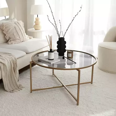 Soffbord Hanah Home Gold Sun S404F Guld Härdat Glas 83x40x83 cm - Soffbord - 8682870660519 - 2