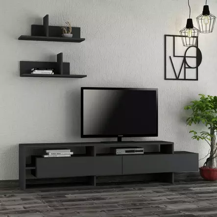 TV-bänk Hanah Home Gara Antracit Spånskiva 180x42x32 cm - TV-bänkar - 8681181862759 - 2