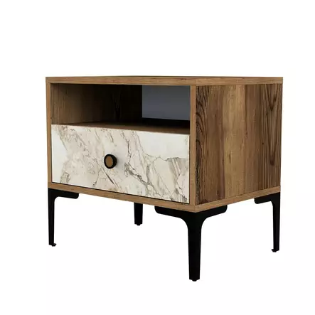 Sängbord Hanah Home Lizbon 531 Valnöt Vit Spånskiva 56x50,8x40 cm - Nattduksbord - 8683743327669 - 1
