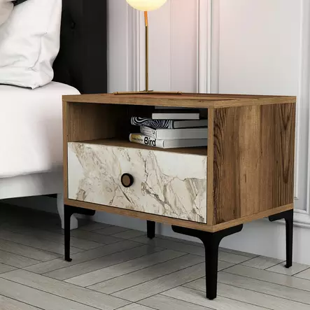 Sängbord Hanah Home Lizbon 531 Valnöt Vit Spånskiva 56x50,8x40 cm - Nattduksbord - 8683743327669 - 2