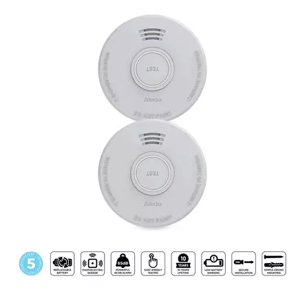 Rökdetektor med 5 års batteri 2 st - Brandvarnare och kolmonoxidvarnare - 8711902090359 - 1