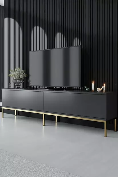 TV-bänk Hanah Home Lord Antracit Guld Spånskiva 180x47x30 cm - TV-bänkar - 8684282483939 - 2