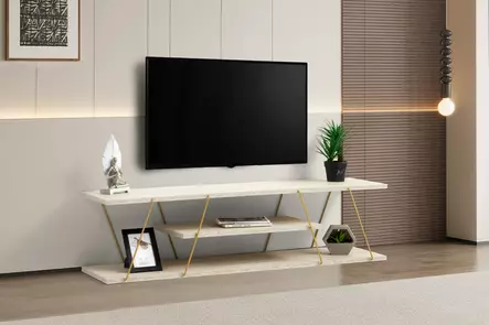 TV-bänk, travertin guld, 120 cm x 33 cm x 30 cm, hållbar, platsbesparande - TV-bänkar - 8684283111169 - 2