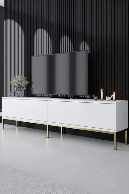TV-bänk Hanah Home Lord Vit Guld Spånskiva 180x47x30 cm - TV-bänkar - 8684282484059 - 2