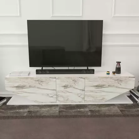 TV-bänk Hanah Home Inci Vit Marmormönster Spånskiva 180x30x45 cm - TV-bänkar - 8683743124329 - 2