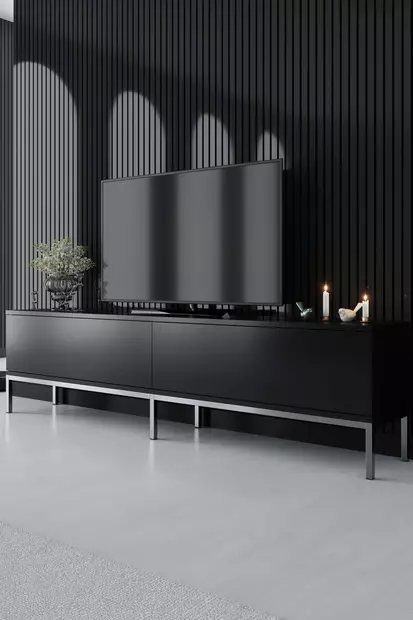 TV-bänk Hanah Home Lord Svart Silver Spånskiva 180x47x30 cm - TV-bänkar - 8684282484219 - 2