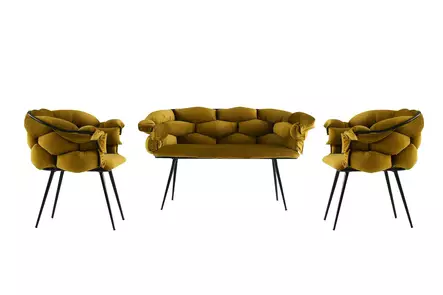 Soffgrupp Hanah Home Balon Ockra Svart Sammet Metall 135x79x65 cm - Soffor - 8683742121589 - 1