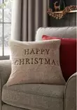 Prydnadskudde Aberto Design Happy Christmas Beige Polyester 43x43 cm - Prydnadskuddar - 8684284032029 - 2