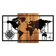 Väggdekor Trä Wallity World Map 1-L Valnöt/Svart Trä/Metall 70x121 cm - Dekorationer, prydnadsföremål - 8683742112389 - 1