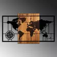 Väggdekor Trä Wallity World Map 1-L Valnöt/Svart Trä/Metall 70x121 cm - Dekorationer, prydnadsföremål - 8683742112389 - 5