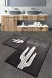 Badrumsmatta Set Mijölnir Svart Vit 100% Polyester Antiallergisk Halkfri 50x60 cm & 60x100 cm - Badrumsmattor och våtrumsmattor - 8682870129849 - 1