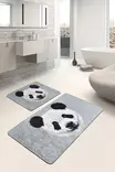 Badrumsmatta Set Mijölnir Vit Svart Grå 100% Polyester Antiallergisk Halkfri 50x60 cm & 60x100 cm - Badrumsmattor och våtrumsmattor - 8682870193239 - 3