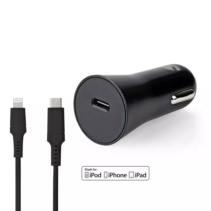 Billaddare | 20 W | 1.67 / 2.22 / 3.0 A | Antal utgångar: 1 | Port typ: USB-C | Lightning 8-Pin (Lös) Kabel | 1.00 m | Automatiskt val av Spänning - Bilbatteriladdare - 5412810334629 - 1