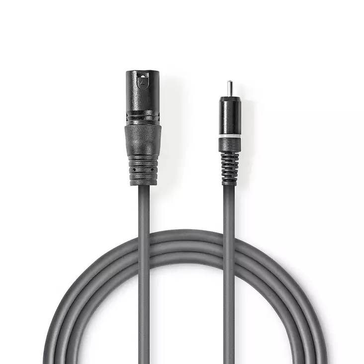 Obalanserad ljudkabel | XLR 3-stifts hane | RCA Hane | Nickelplaterad | 3.00 m | Rund | PVC | Mörkgrå | Kartonghylsa - Ljudkablar - 5412810295449 - 1
