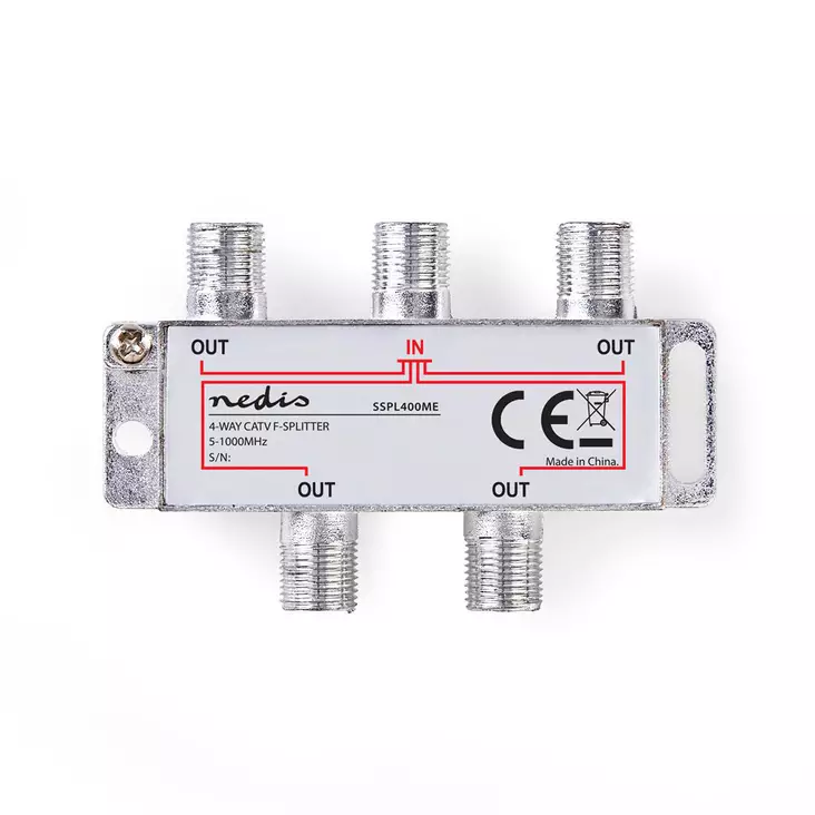 CATV Splitter | 5 - 1000 MHz | inkopplingsförlust: 8.0 dB | Antal utgångar: 4 | 75 Ohm | Zinc Alloy - Tillbehör - 5412810298419 - 1