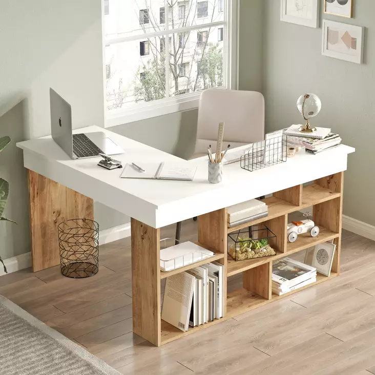 Skrivbord Hanah Home Ct5 Aw Furu Vit Spånskiva 129x72x120 cm - Skrivbord - 8683342403689 - 1