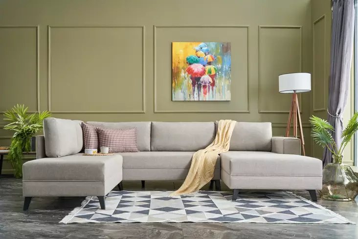 Hörnbäddsoffa Atelier del Sofa Efsun Cream Polyester Linne 300x202x78 cm - Soffor - 8682870658929 - 1