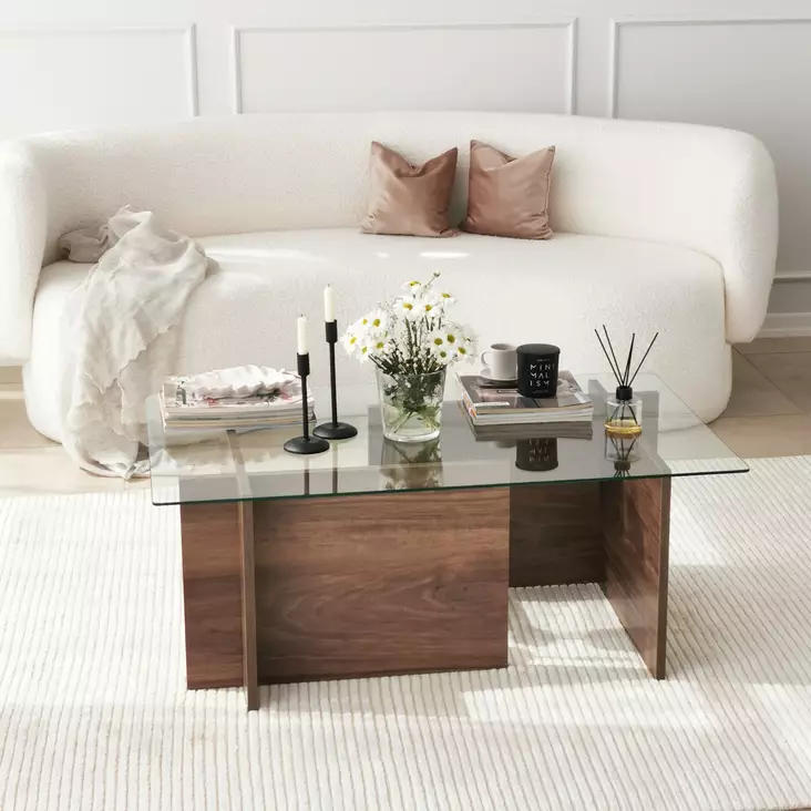 Soffbord Hanah Home New Escape Valnöt Härdat Glas Spånskiva 105x40x65 cm - Soffbord - 8683342979139 - 1