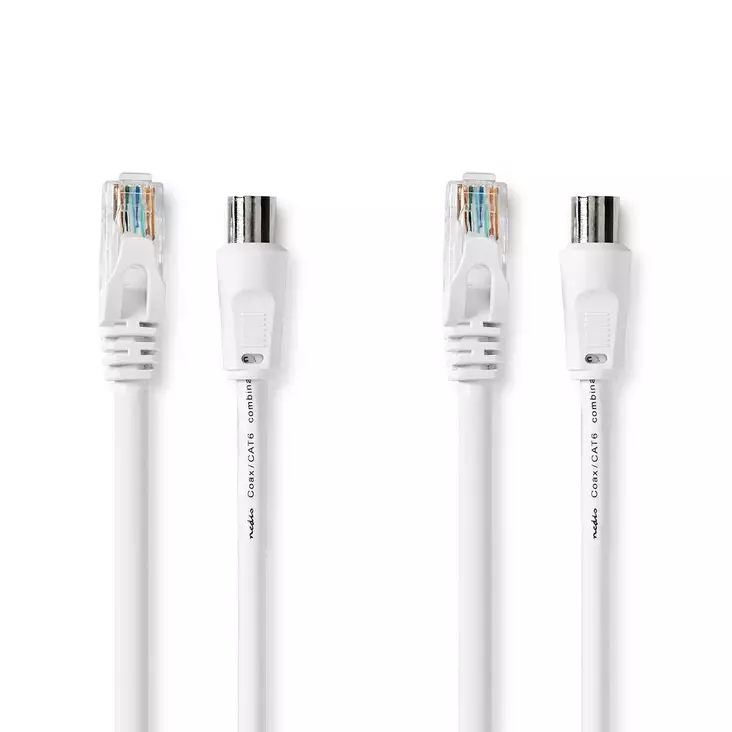 Coax & Cat6 Combi Cable | IEC (Koax) Hane / RJ45 hane | IEC (Koax) Hona / RJ45 hane | Nickelplaterad | RG58 | 75 Ohm | Dubbelskärmad | 3.00 m | Rund | PVC | Vit | Label - Antennkablar - 5412810426409 - 1