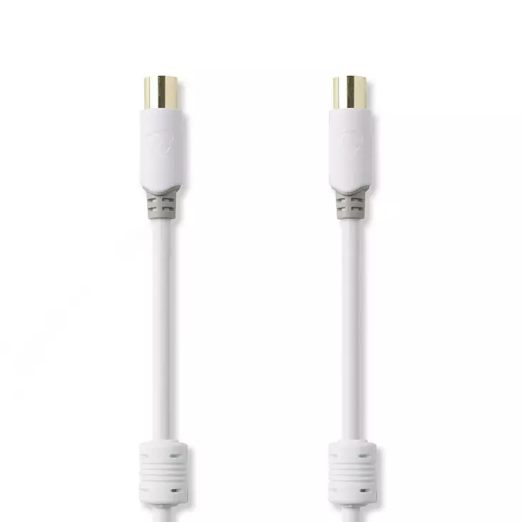 Koaxialkabel | IEC (Koax) Hane | IEC (Koax) Hona | Guldplaterad | 100 dB | 75 Ohm | Dubbelskärmad | 5.00 m | Rund | PVC | Vit | Låda - Antennkablar - 5412810265299 - 1