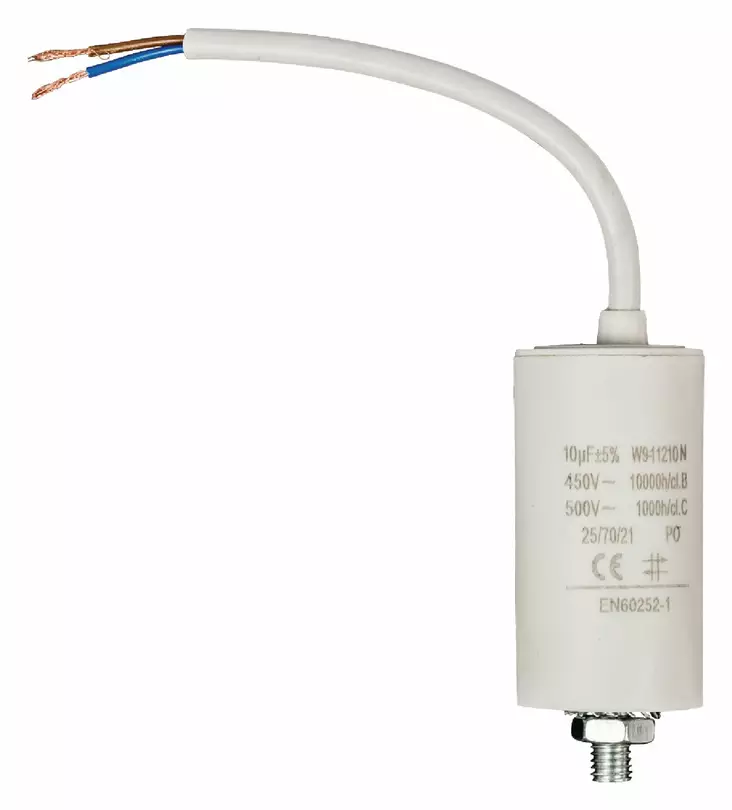 Kondensator | 10 uF | 450 V | Faston + Cable | 1 st. - Reservdelar - 5412810231799 - 1