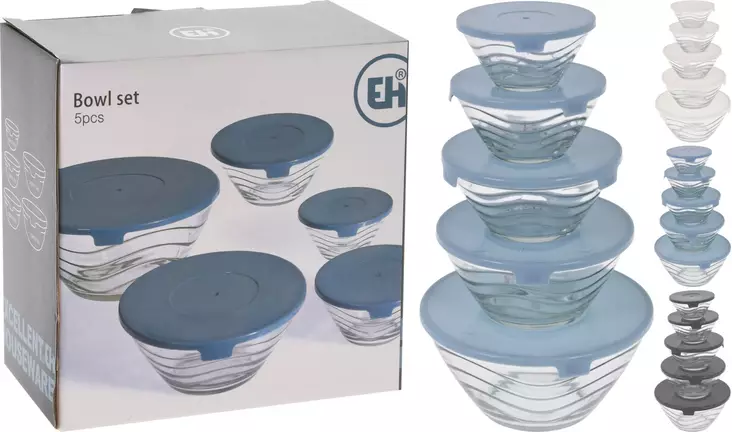 Kulhosetti 5 eri kokoa + kannet - Plastserviser - 8719987646379 - 1