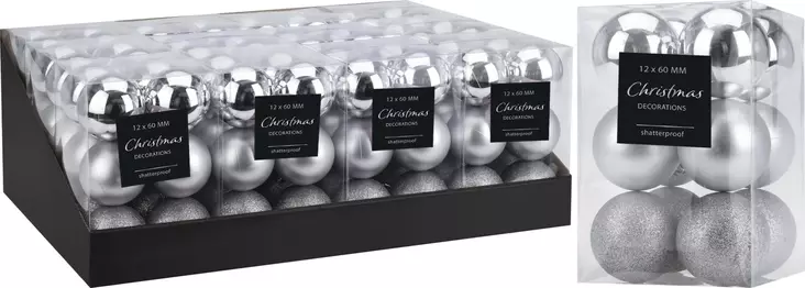 Kuusenpallot 12 kpl hopea - Juldekorationer och textilier - 8719202605099 - 1
