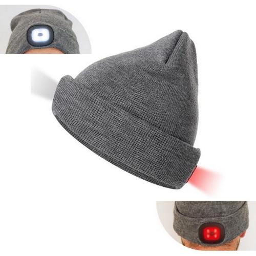 Led Pipo 1W+1W etu- ja takavalolla harmaa, USB-ladattava - Mössor, hattar och kepsar - 6438152098189 - 1