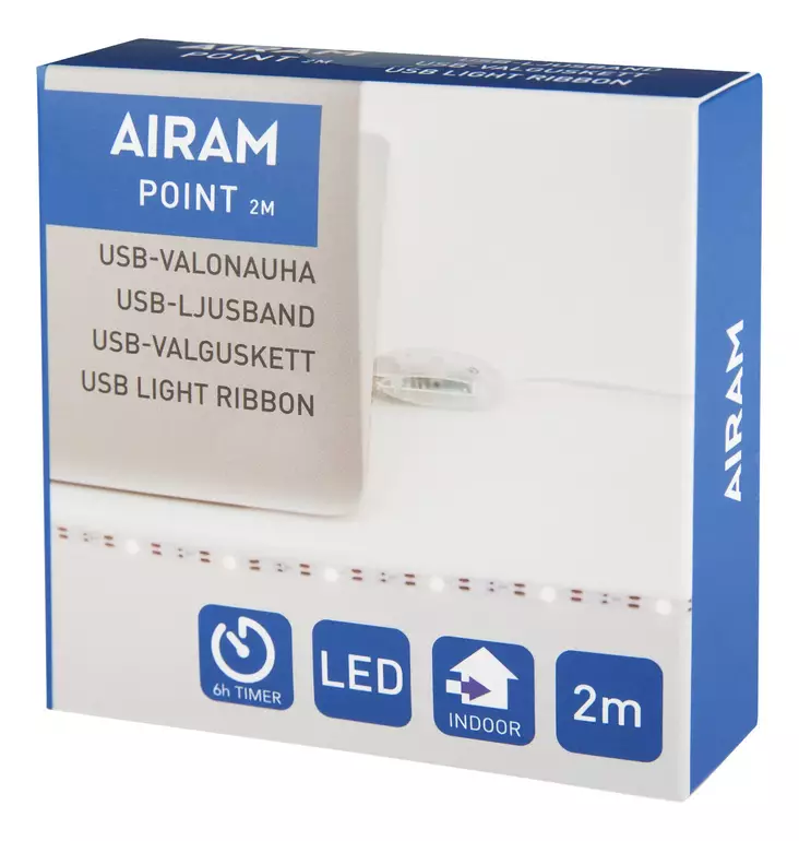 Point usb valonauha 2 m 60 led timer Airam myyntipakkaus - Ljusslingor - 6435200246929 - 1