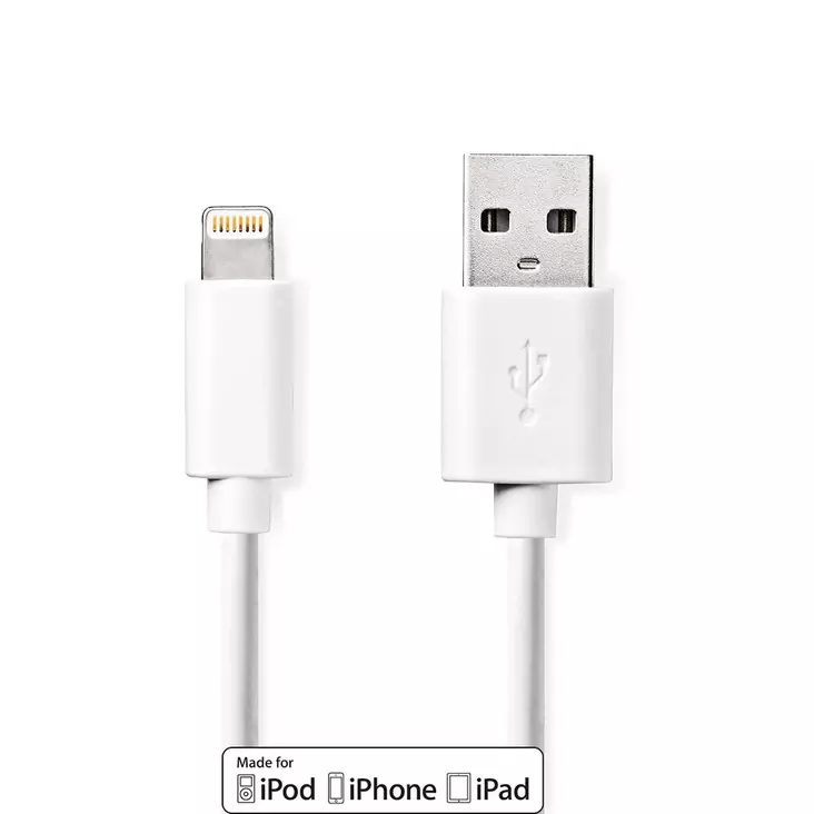 Lightning Kabel | USB 2.0 | Apple Lightning, 8-stifts | USB-A Hane | 480 Mbps | Nickelplaterad | 2.00 m | Rund | PVC | Vit | Låda - Blixtkablar - 5412810288779 - 1