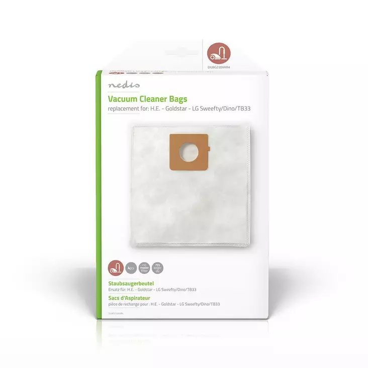 Dammsugarpåse | 4 st. | Syntetisk | Säljs mest för: H.E. - Goldstar - LG Sweefty/Dino/TB33 | Vit - Dammsugarpåsar - 5412810285679 - 1